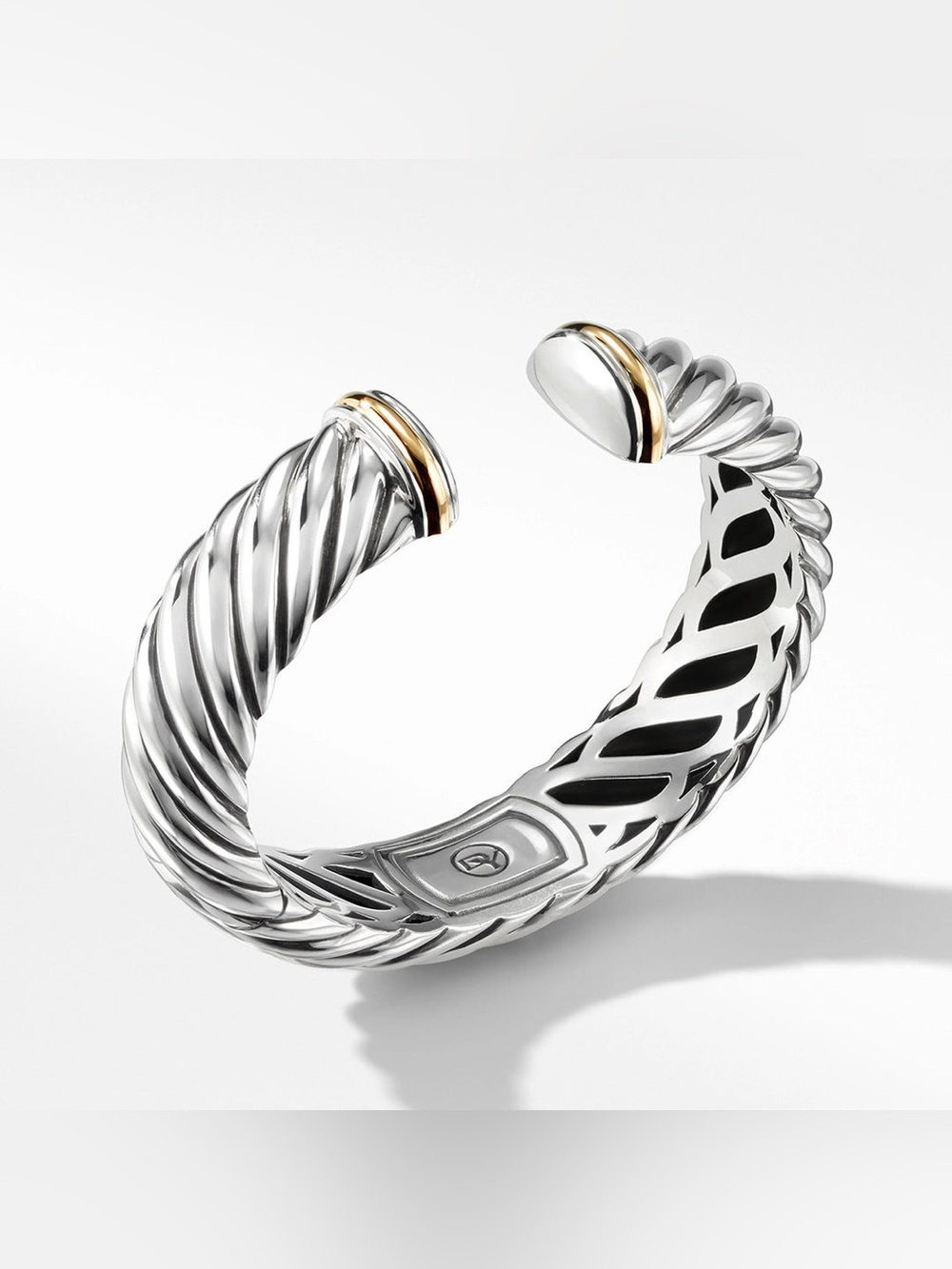 David Yurman Silver and Gold Open Cable Cuff Bracelet